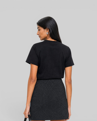 T-shirt col rond ajust&eacute; en coton noir