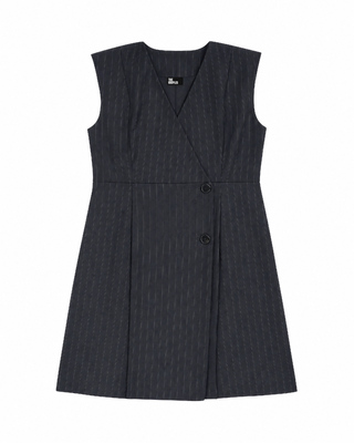 Robe courte crois&eacute;e en laine rayures marine