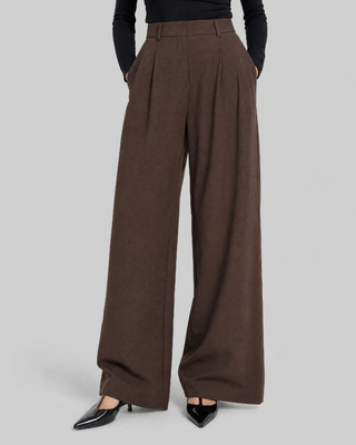 Pantalon de tailleur large en laine marron