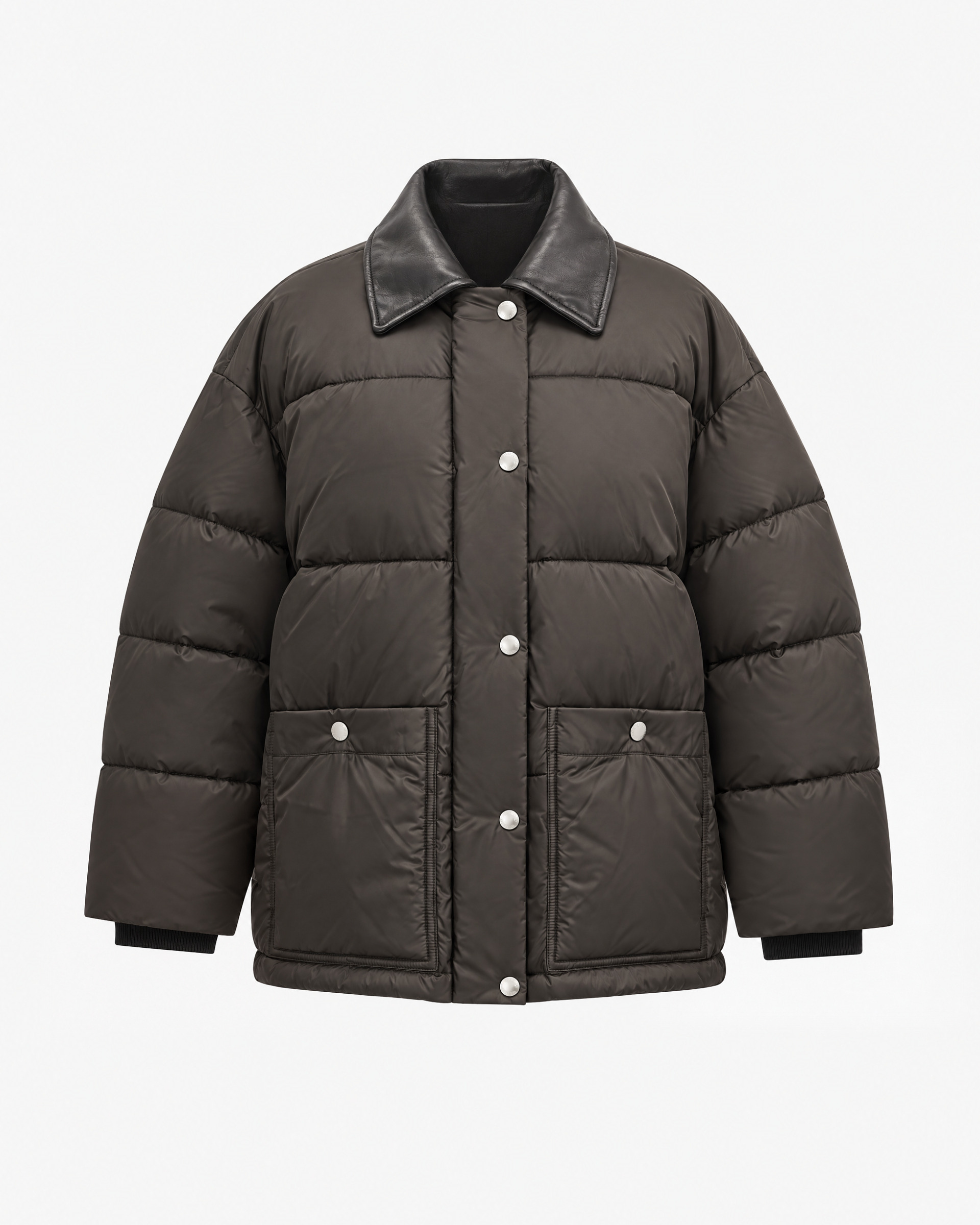 Doudoune oversize col cuir marron