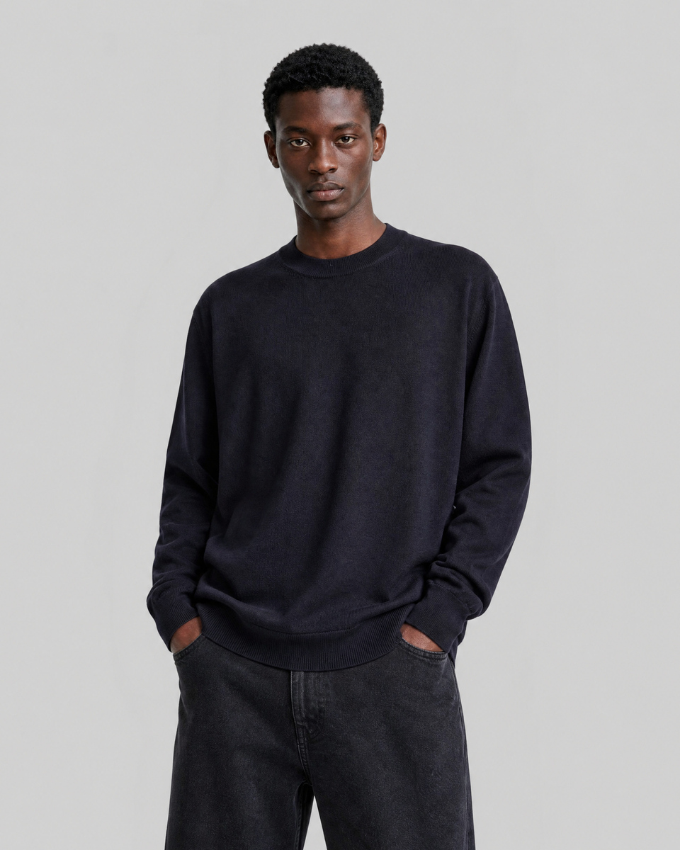Pull col rond en laine m&eacute;rinos marine