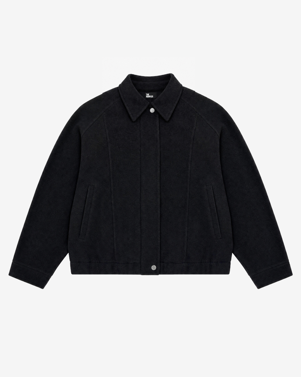 Blouson en laine m&eacute;lang&eacute;e noir