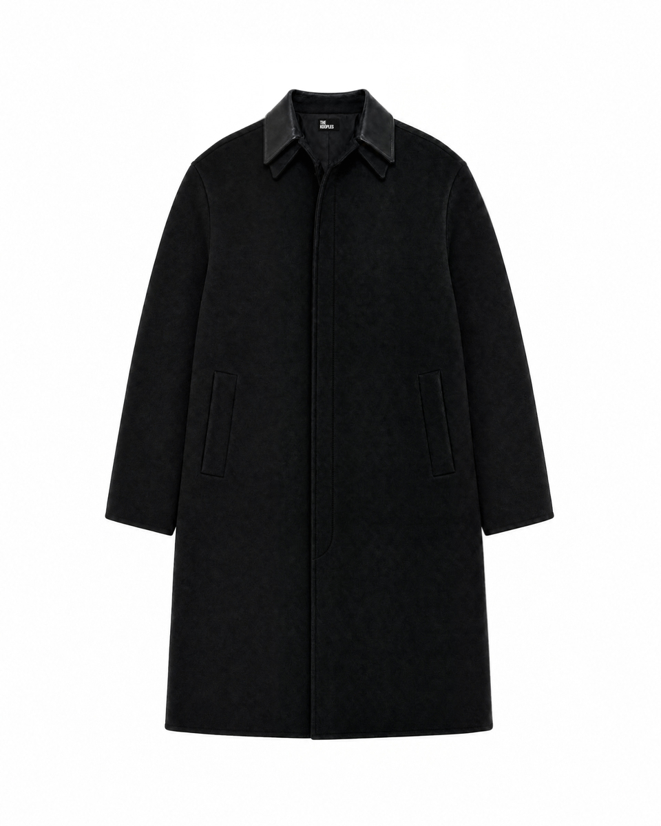 Manteau col cuir noir