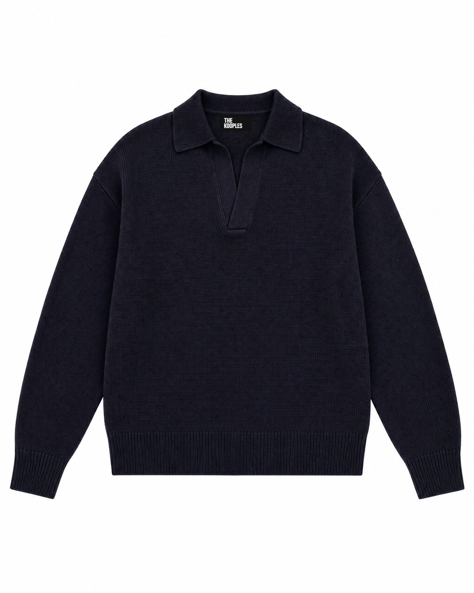 Pull col polo en laine marine