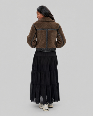 Blouson en fausse fourrue reversible kaki et noir