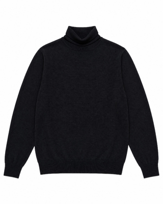 Pull col roul&eacute; en laine m&eacute;rinos noir