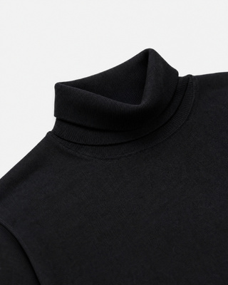 Pull col roul&eacute; en laine m&eacute;rinos noir