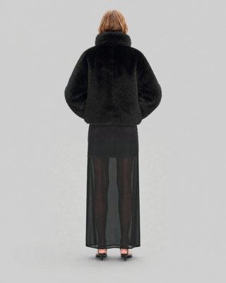 Manteau en fausse fourrure col montant noir
