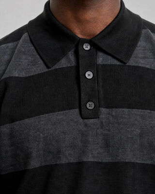 Pull col polo &agrave; rayures en laine gris