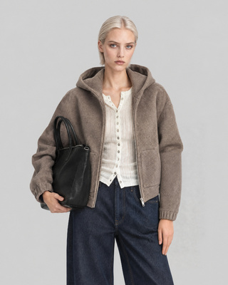 Blouson en laine avec capuche beige