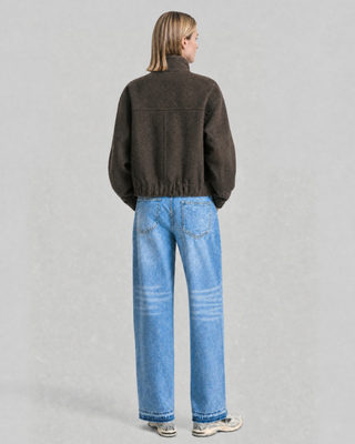 Blouson col montant en laine marron