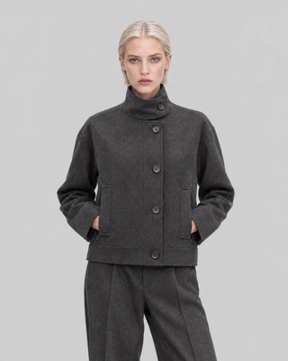 Blouson col montant en laine gris anthracite
