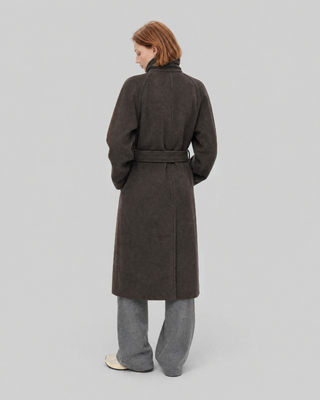 Manteau col montant en laine m&eacute;lang&eacute;e marron