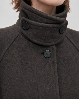 Manteau col montant en laine m&eacute;lang&eacute;e marron