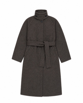 Manteau col montant en laine m&eacute;lang&eacute;e marron