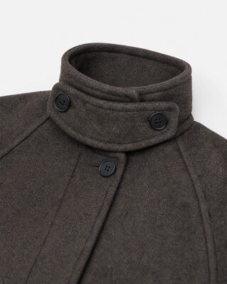 Manteau col montant en laine m&eacute;lang&eacute;e marron