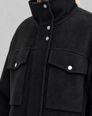Manteau en laine m&eacute;lang&eacute;e double face col montant noir