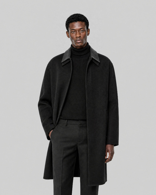 Manteau col cuir noir