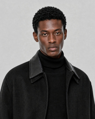 Manteau col cuir noir