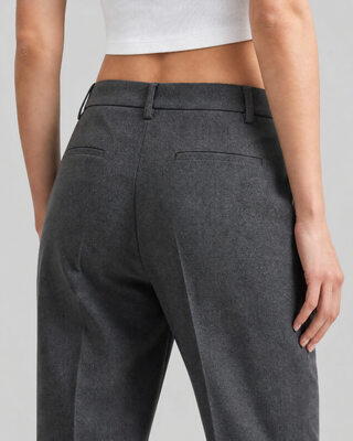 Pantalon de tailleur flare en laine m&eacute;lang&eacute;e gris