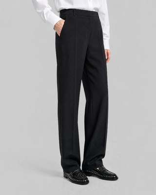 Pantalon de tailleur droit en laine m&eacute;lang&eacute;e noir