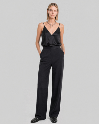 Pantalon large en satin noir