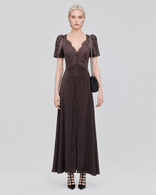Robe longue avec dentelle marron
