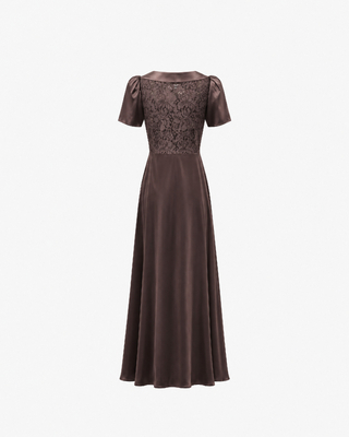 Robe longue avec dentelle marron