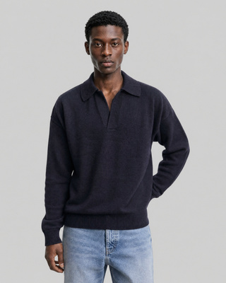 Pull col polo en laine marine