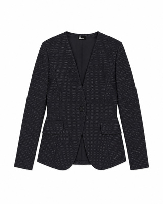 Veste ajust&eacute;e en laine m&eacute;lang&eacute;e strass&eacute;e noire