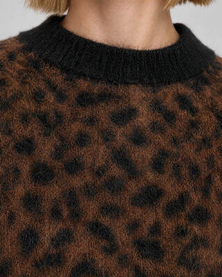 Pull en mohair m&eacute;lang&eacute; motif l&eacute;opard