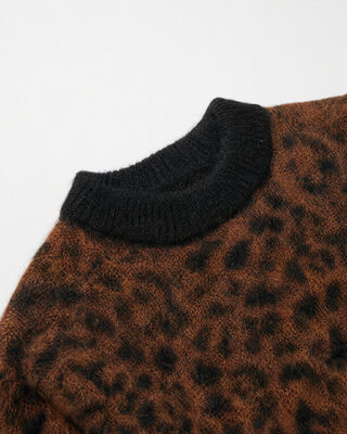 Pull en mohair m&eacute;lang&eacute; motif l&eacute;opard