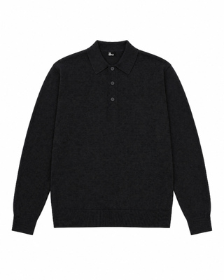 Pull col polo en laine m&eacute;rinos noir