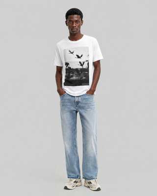 T-shirt avec s&eacute;rigraphie oiseaux blanc