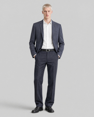 Veste de costume ajust&eacute;e &agrave; tartan en laine marine