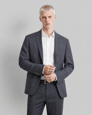Veste de costume ajust&eacute;e &agrave; tartan en laine marine
