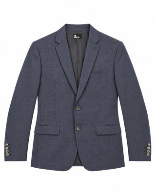 Veste de costume ajust&eacute;e &agrave; tartan en laine marine