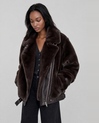 Manteau bombardier en fausse fourrure marron