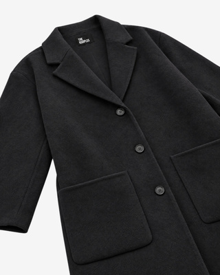 Manteau double face en laine m&eacute;lang&eacute;e noir
