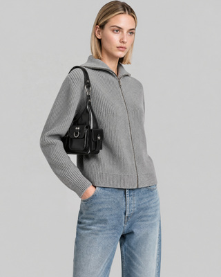 Cardigan zipp&eacute; en laine m&eacute;rinos gris