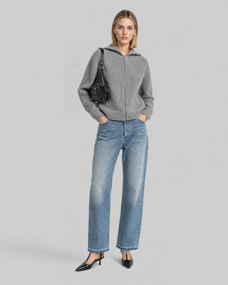 Cardigan zipp&eacute; en laine m&eacute;rinos gris