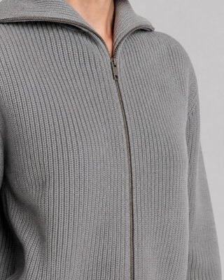 Cardigan zipp&eacute; en laine m&eacute;rinos gris