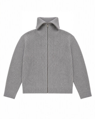 Cardigan zipp&eacute; en laine m&eacute;rinos gris