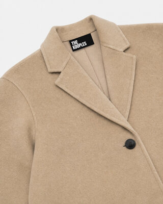 Manteau double face en laine m&eacute;lang&eacute;e beige