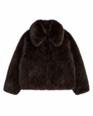 Manteau en fausse fourrure zipp&eacute; marron