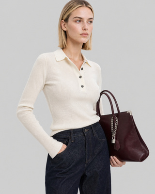 Pull col polo en laine m&eacute;rinos ecru