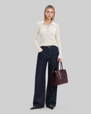 Pull col polo en laine m&eacute;rinos ecru