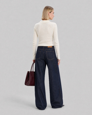 Pull col polo en laine m&eacute;rinos ecru
