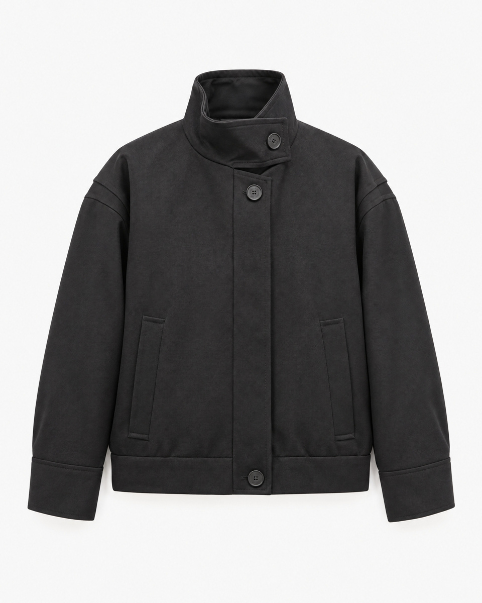 Blouson col montant en laine m&eacute;lang&eacute;e noir
