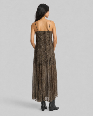 Robe longue imprim&eacute; l&eacute;opard beige